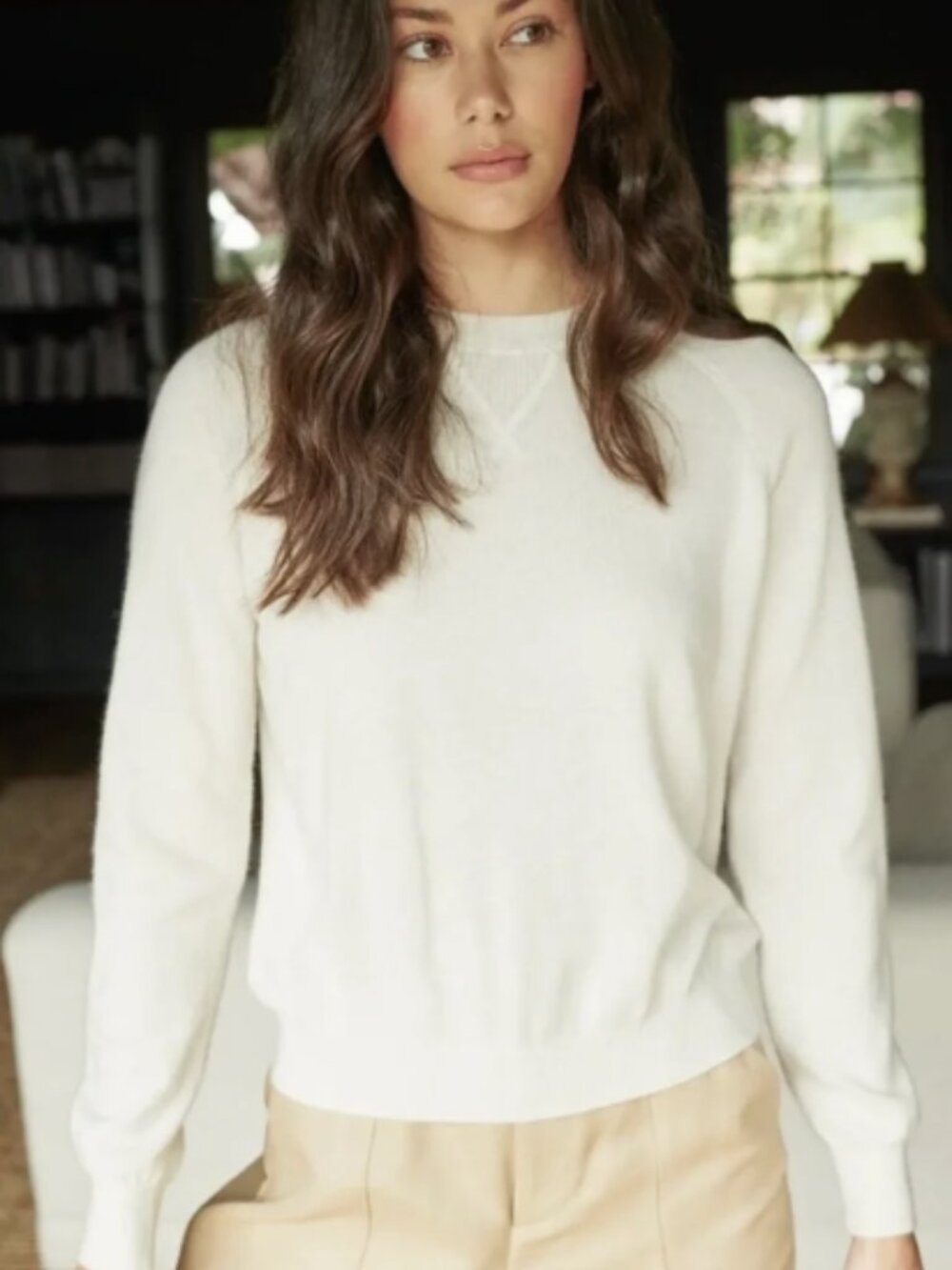 Quince Ivory Mongolian Shrunken Cashmere Crew Sweatshirt Sweater M
